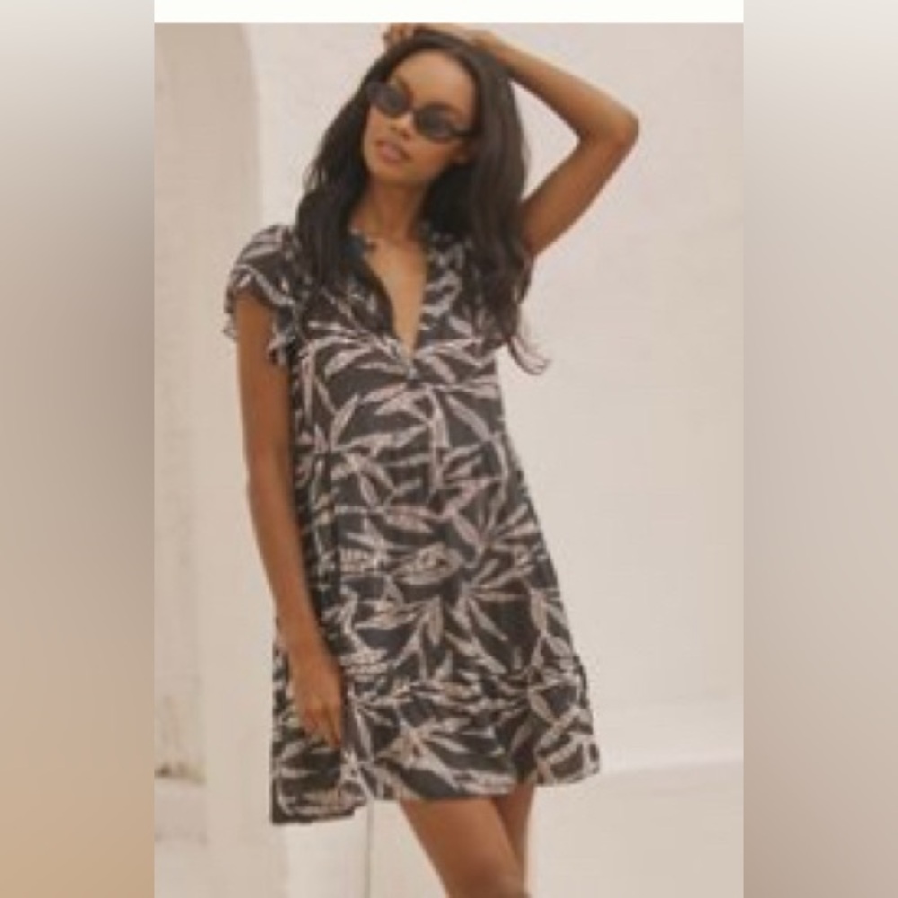 Anthropologie Black and White Leaf Print Mini Dress.  Only worn once.